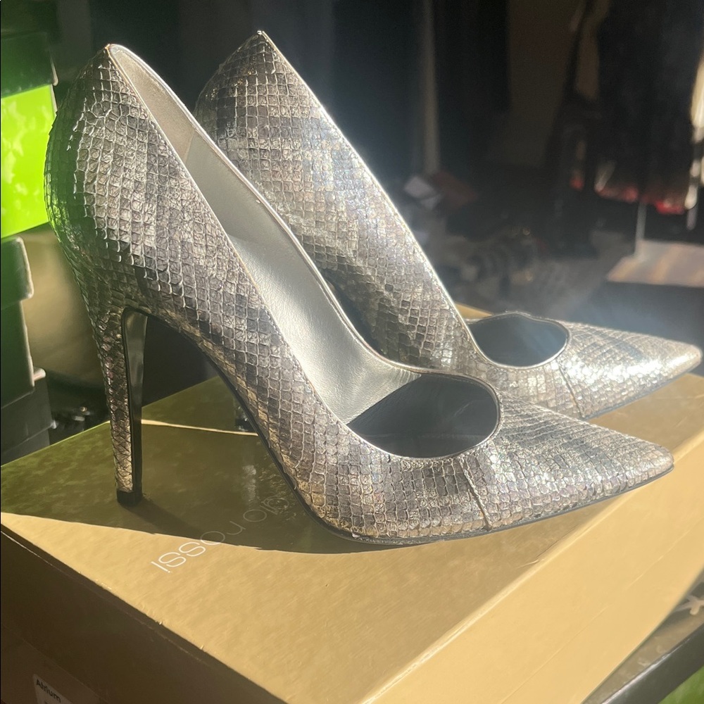 Sergio Rossi Metallic Snakeskin Heels